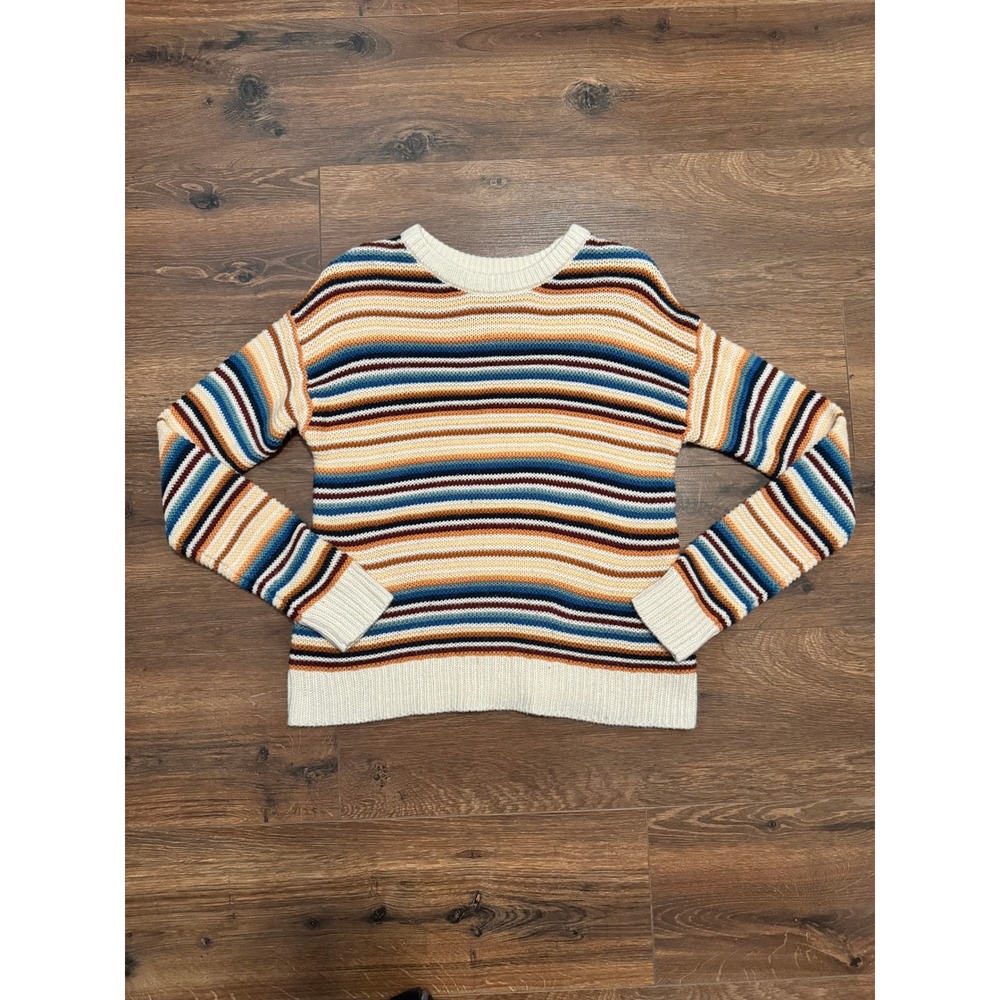 Natural Reflections Womens Striped Crewneck Sweater Multi-Color Knit Small
